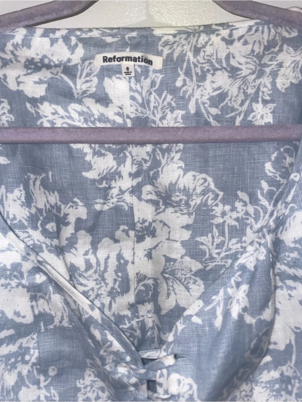 New! Reformation Barrett Linen Lace-Up Floral Top in Blue & White 🩵 Size 6